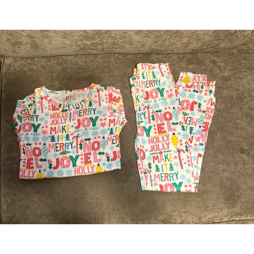 PJ Place Kids Christmas Holiday Pajama Set Size 6X/7 Multi Color Snug Fit NEW